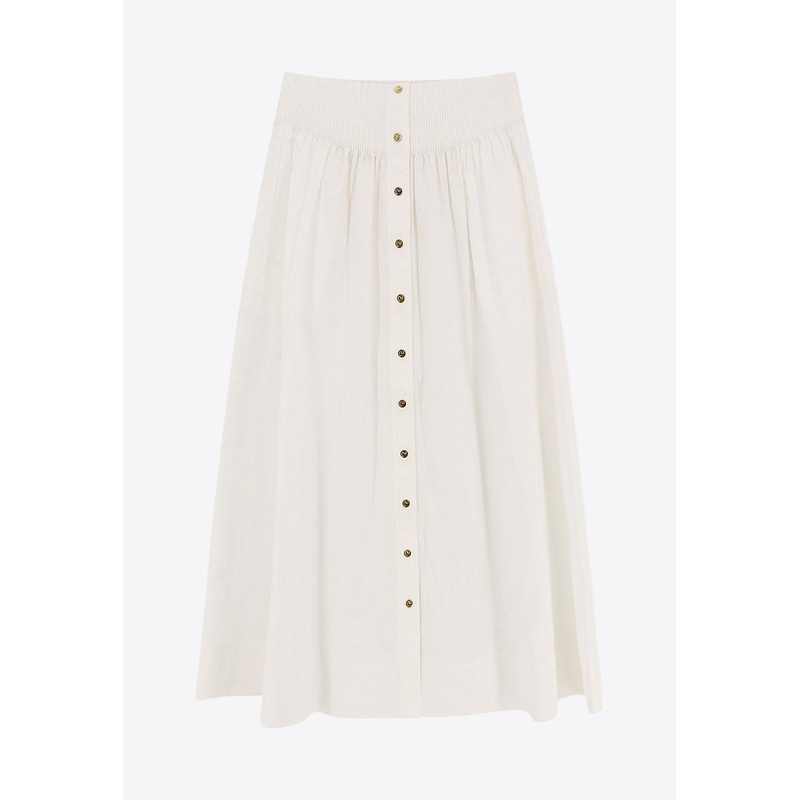 Flared Button-Up Midi Skirt