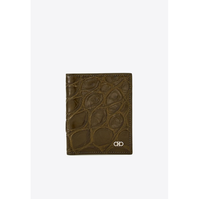 Gancini Croc-Embossed Leather Cardholder