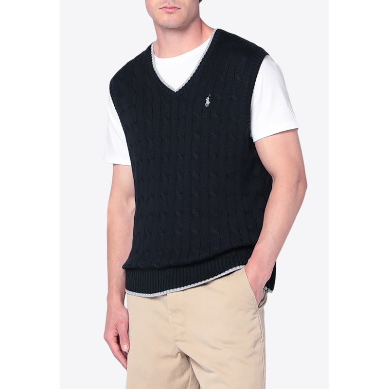 Logo Embroidered Knitted Sweater Vest
