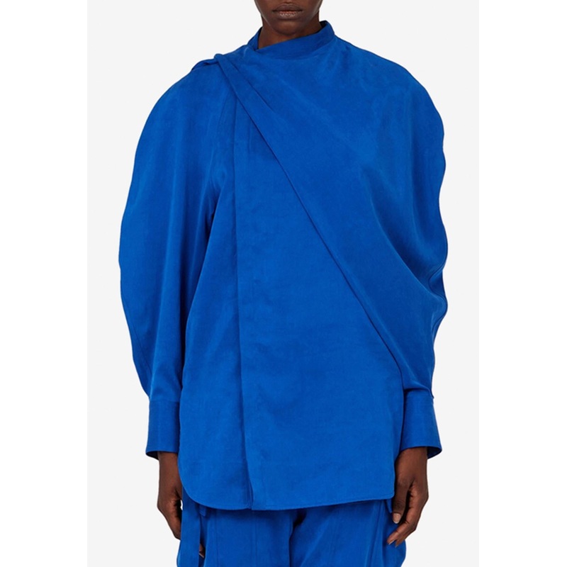 Long-Sleeved Asymmetric Wrap Shirt