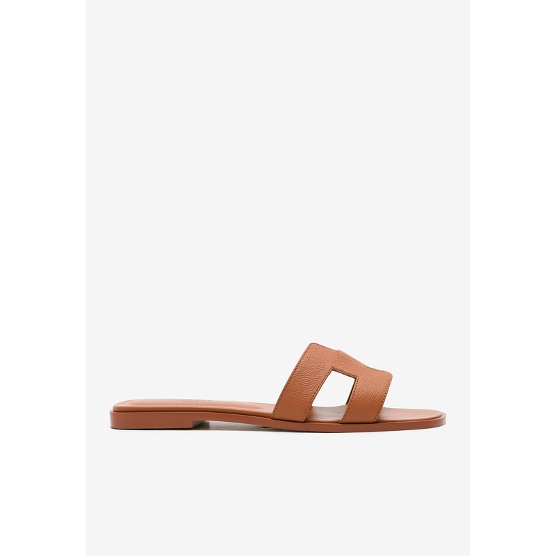 Oran H Cut-Out Sandals in Orange Canyon Epsom Leather