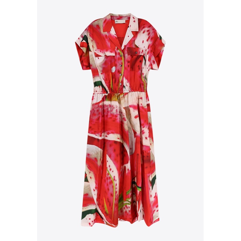 Printed Silk Midi Dress