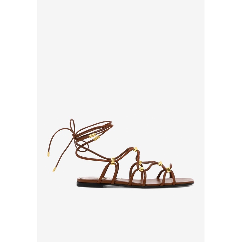 Rockstud Gladiator Leather Flat Sandals