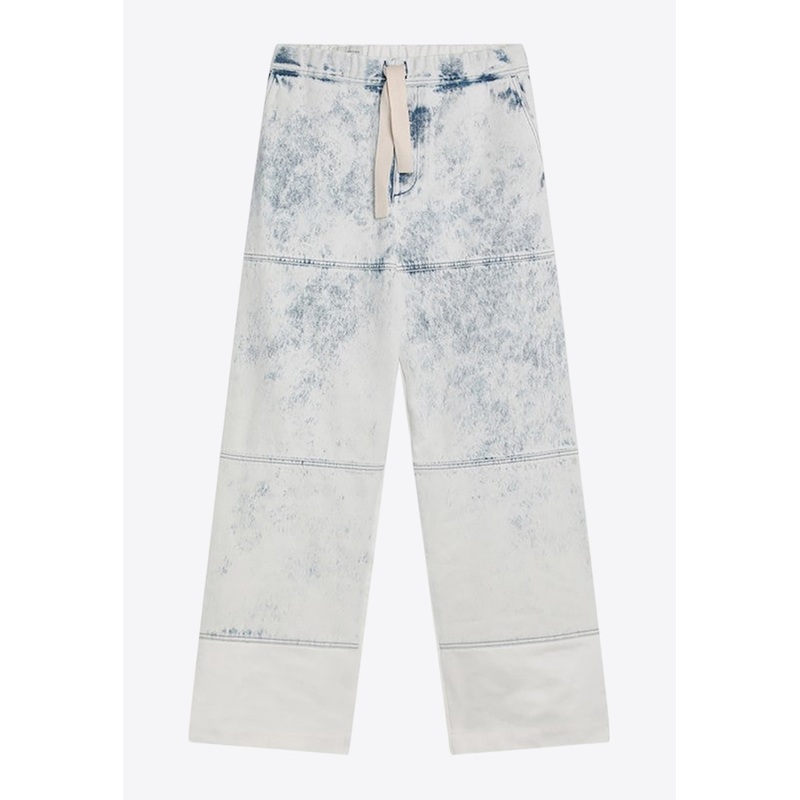 Straight-Leg Bleached Drawstring Jeans