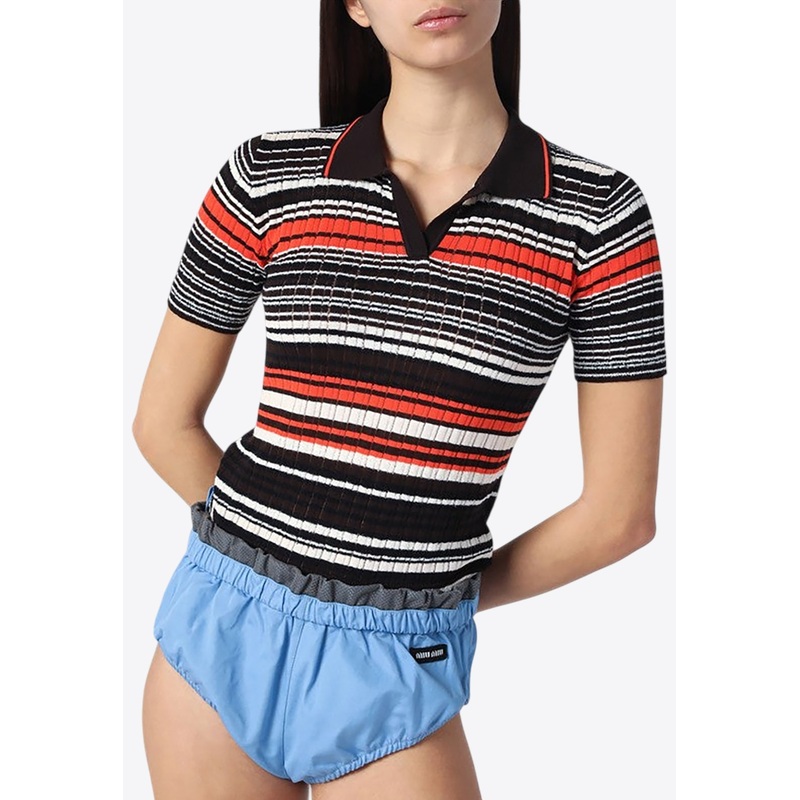 Striped Cropped Polo T-shirt