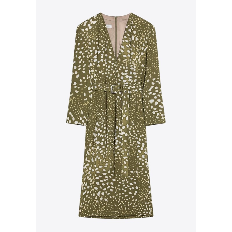 V-neck Belted Midi Dress