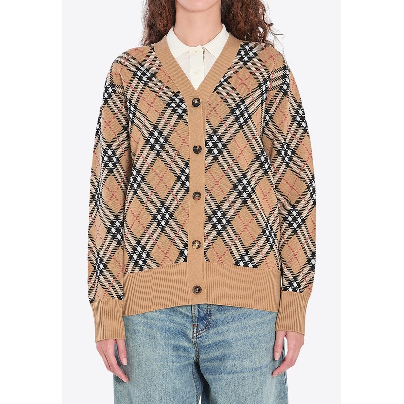 Checked Button-Up Cardigan