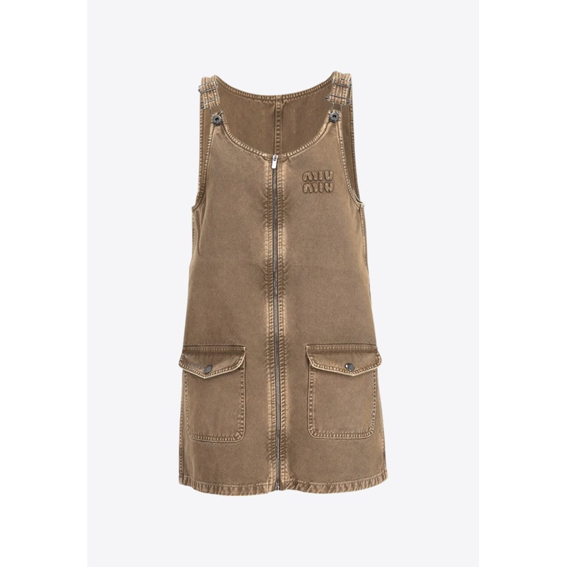 Logo Patch Washed Denim Mini Dress