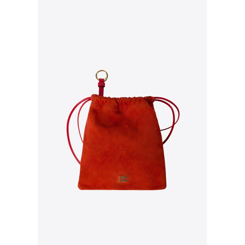 Logo Plaque Suede Pouch Bag