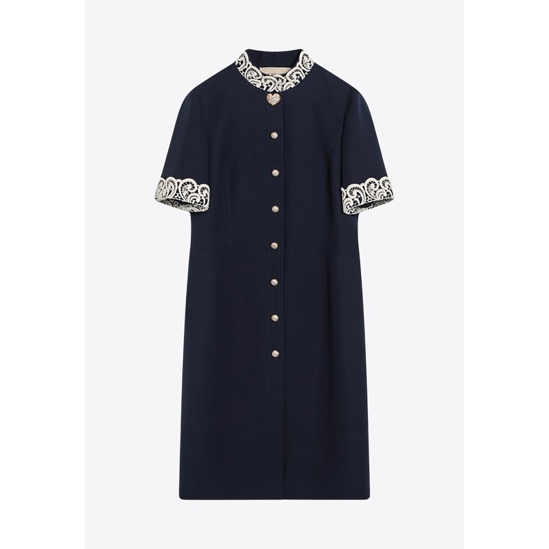 Macram-Trimmed Wool Silk Dress