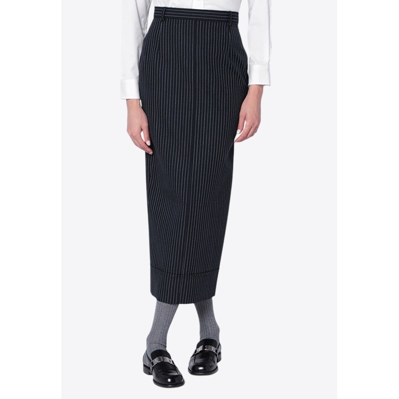 Pinstriped Pencil Midi Skirt
