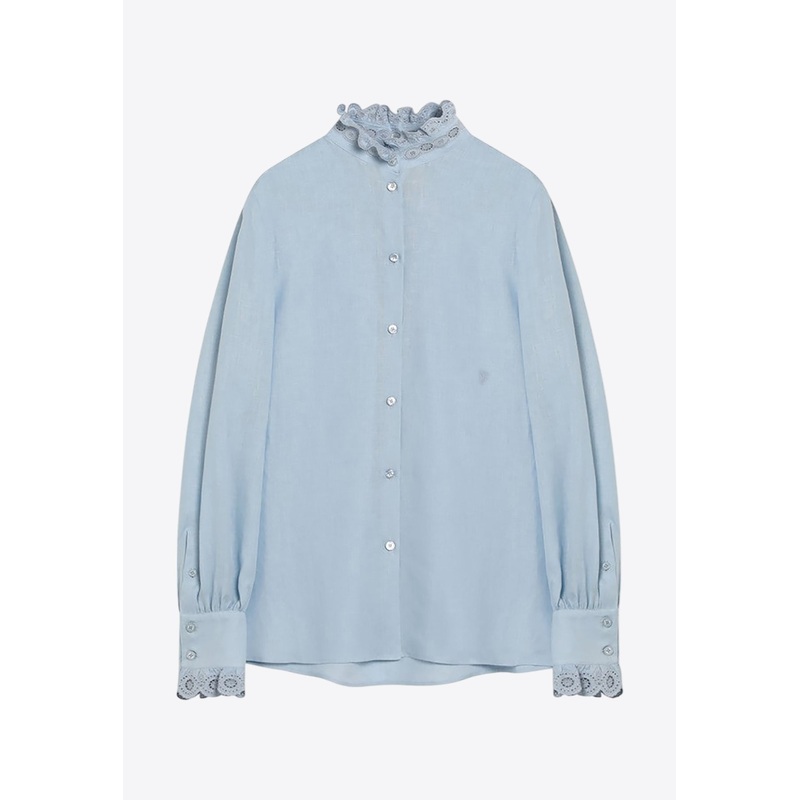 Ruffle-Trimmed Linen Shirt