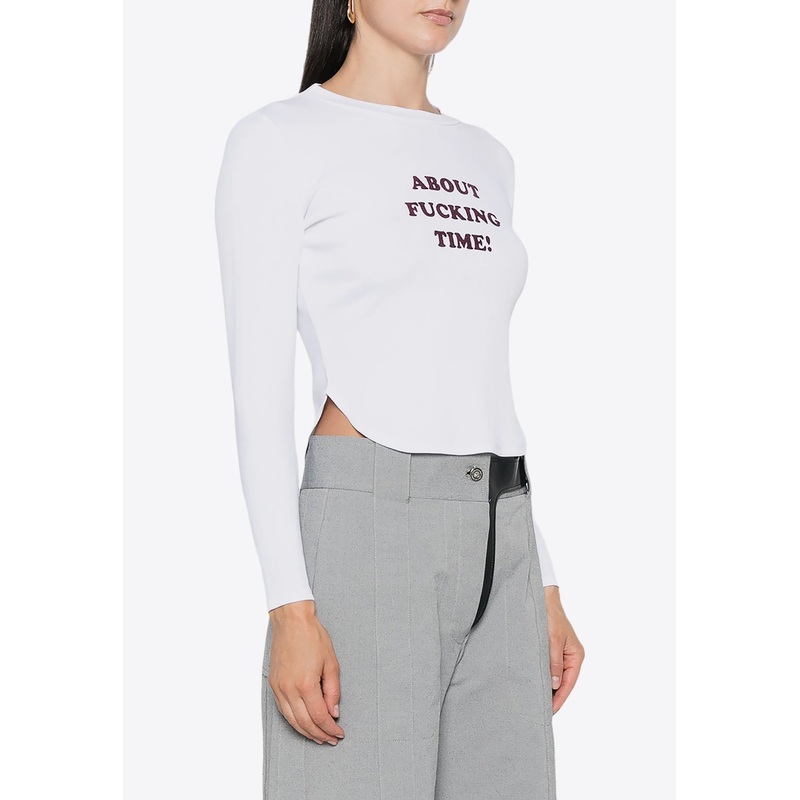 Slogan Print Long-Sleeved T-shirt