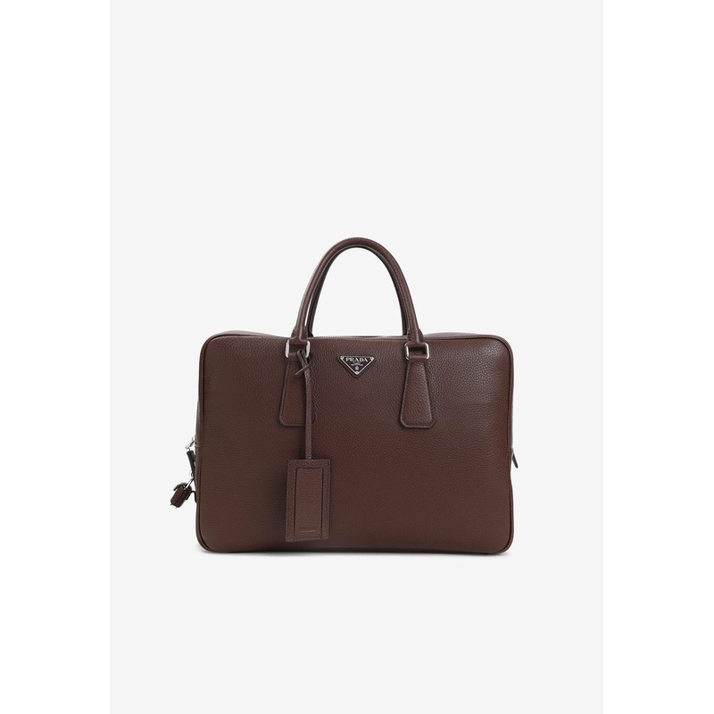 Triangle Logo Leather Briefcase