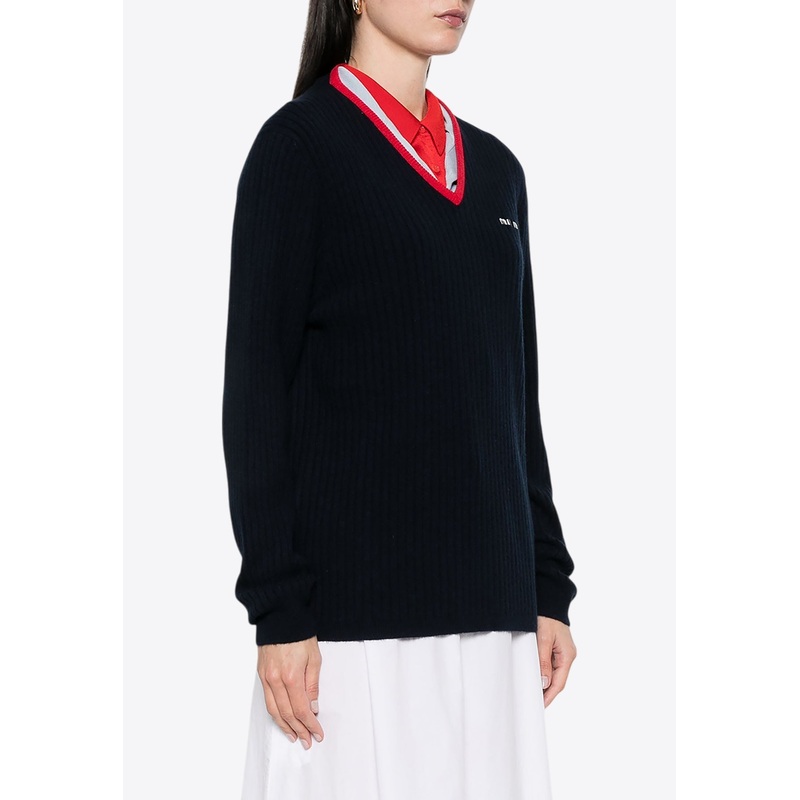 V-neck Cashmere Logo Sweater