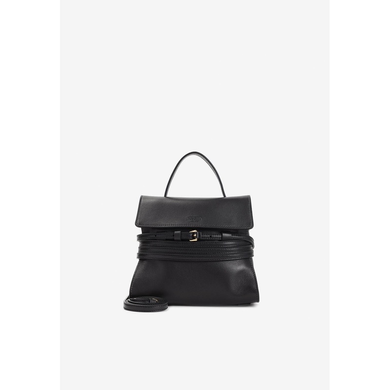 Belted Suede Leather Top Handle Bag