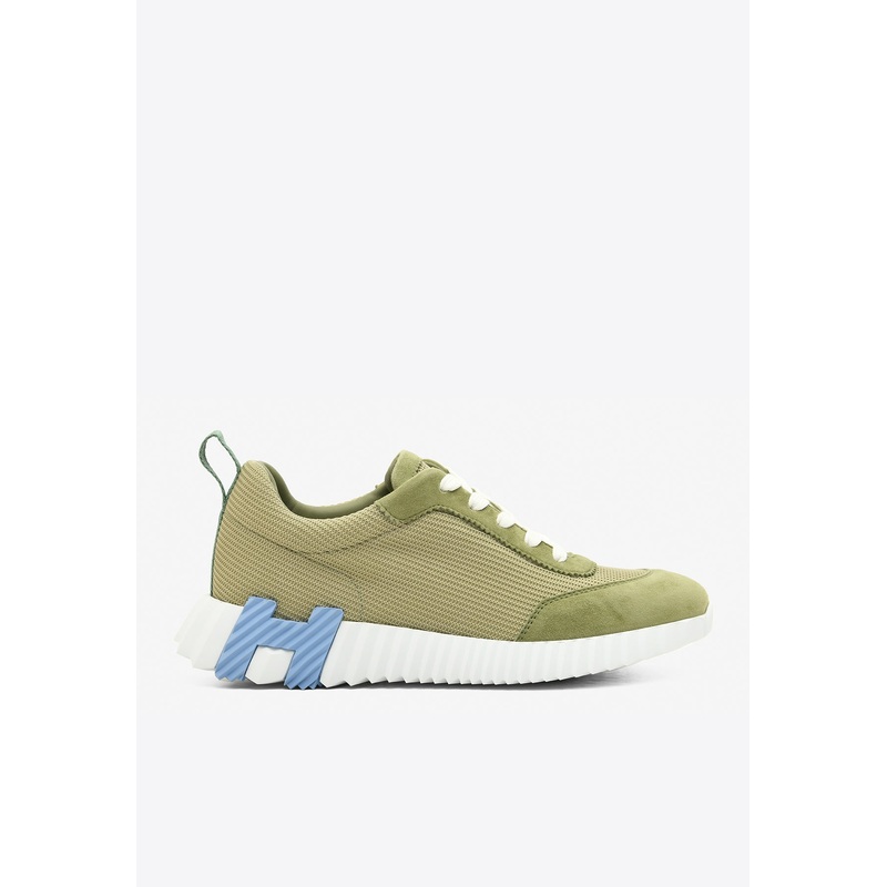 Bouncing Low-Top Sneakers in Vert Celadon Mesh and Suede