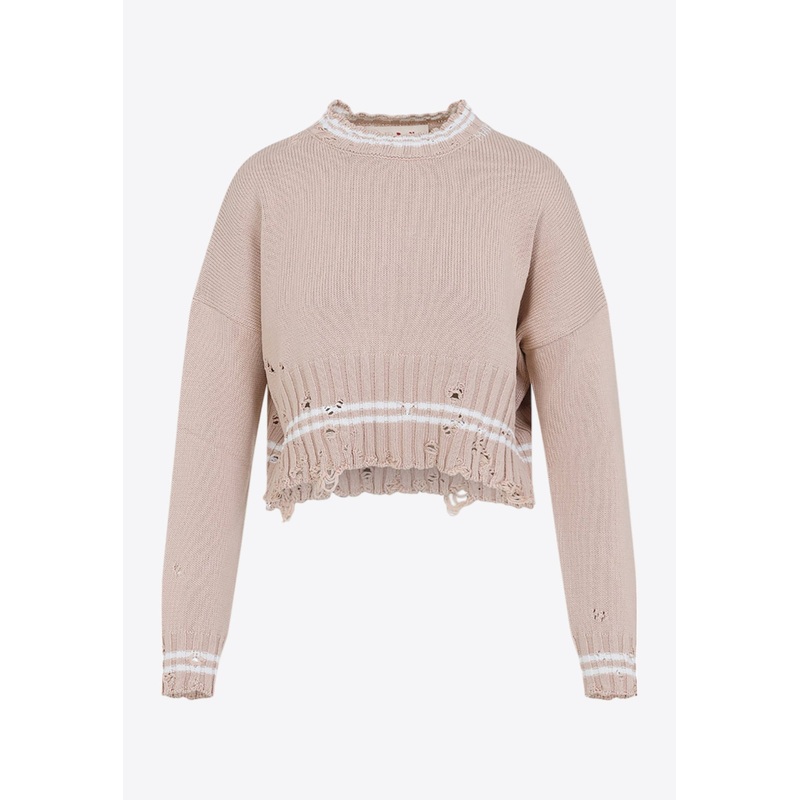 Distressed Cropped Knitted Sweater