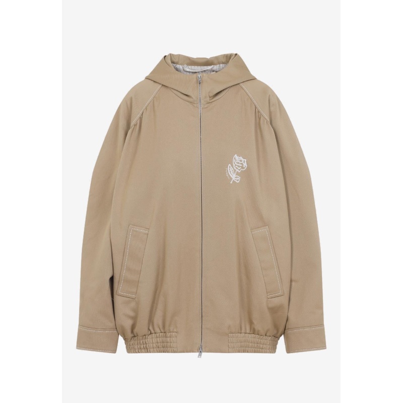 Embroidered Tulip Zip-Up Hoodie