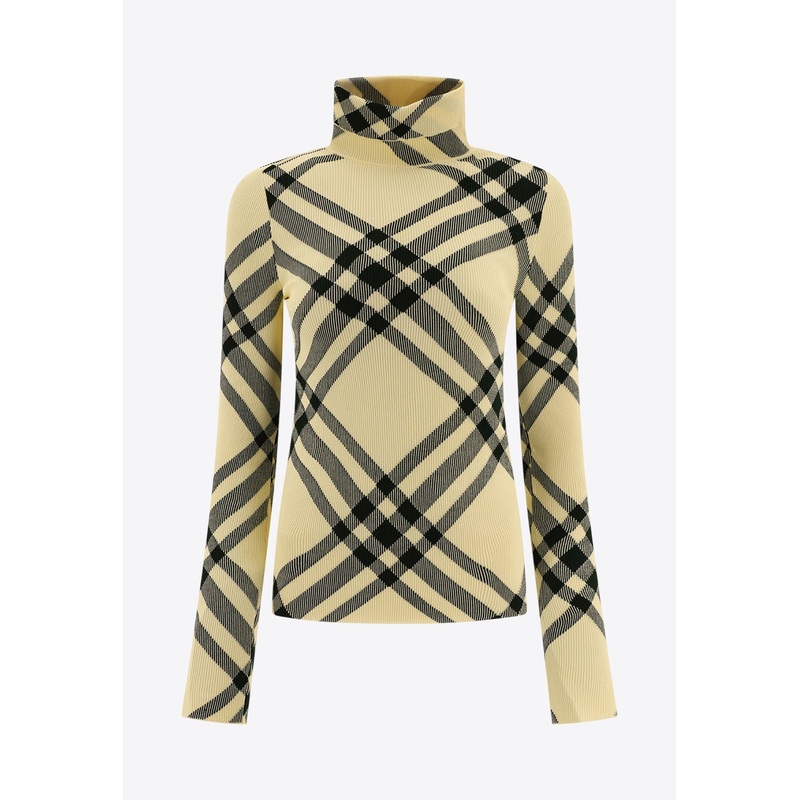 High-Neck Checked Sweater