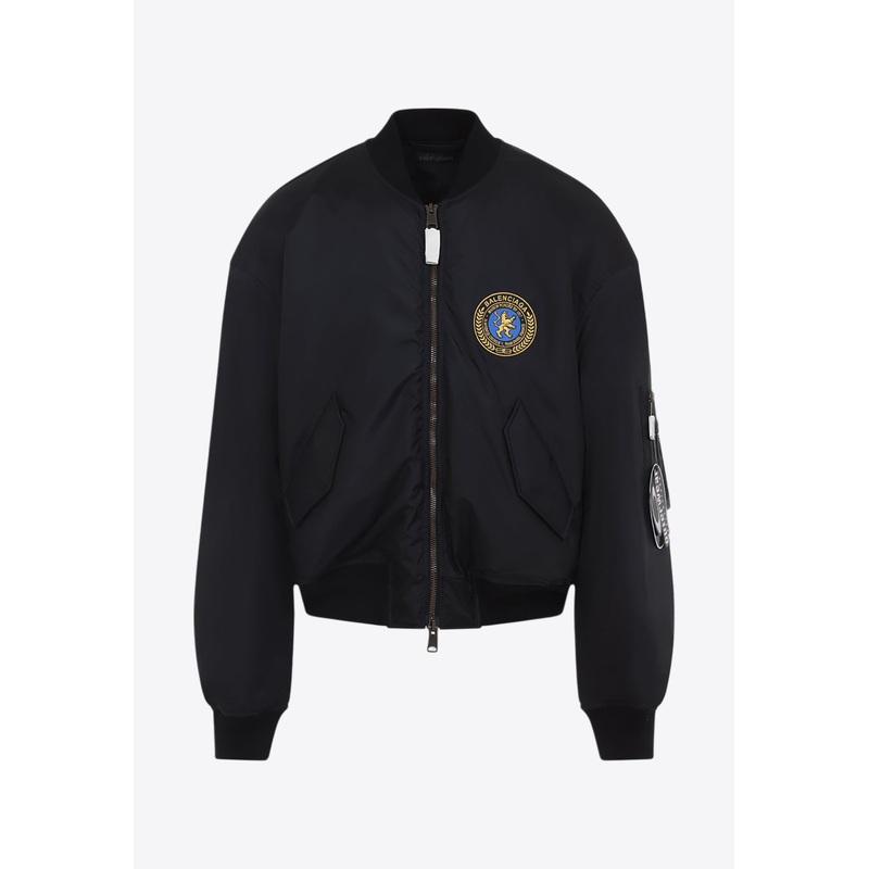 Logo-Patch Zip-Up Bomber Jacket