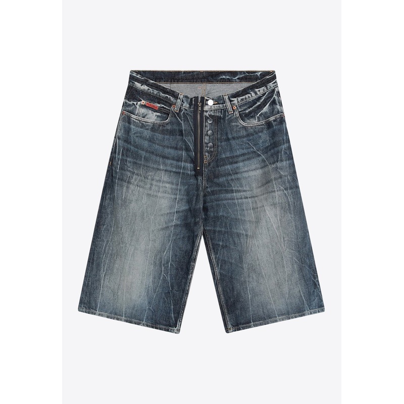 Logo Patch Zip-Up Denim Shorts