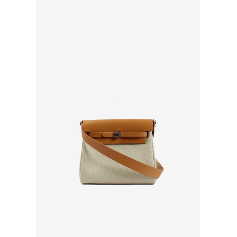 Mini Herbag Zip 20 in Beton Toile and Naturel Sable Hunter Leather with Palladium Hardware