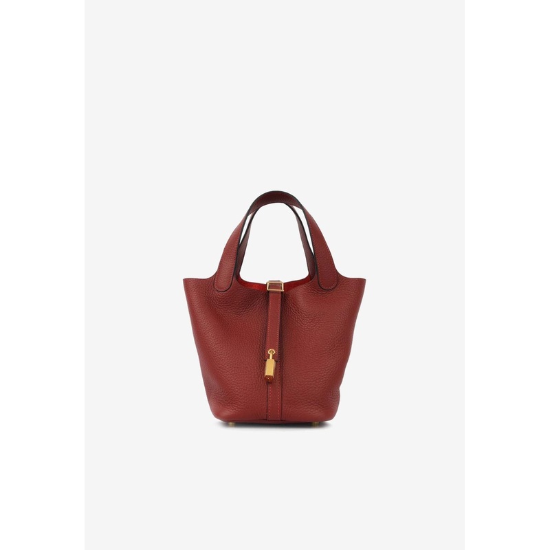 Picotin 18 in Rouge H Clemence Leather with Gold Hardware