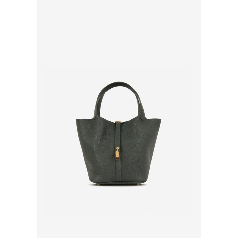 Picotin 22 in Vert Mangrove Clemence Leather with Gold Hardware