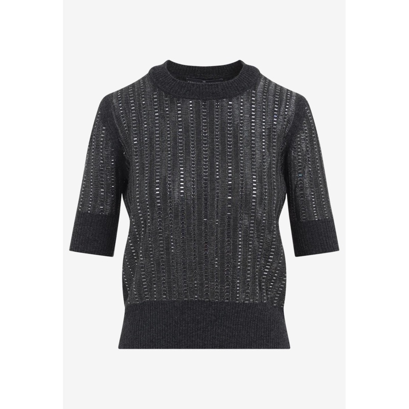 Short-Sleeved Knitted Virgin Wool Top