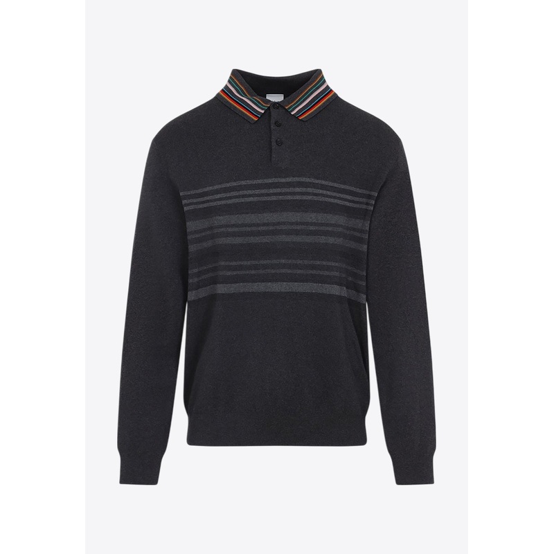 Striped-Motif Polo Sweater