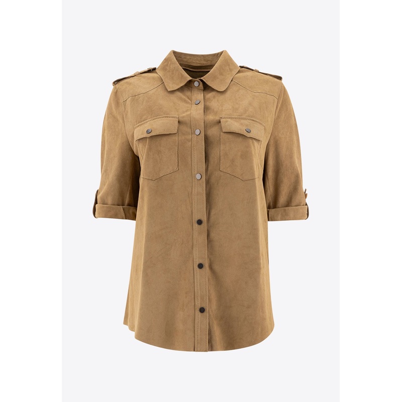 Suede Leather Short-Sleeved Shirt