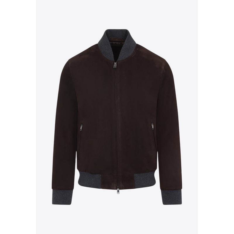 Suede Zip-Up Bomber Jacket