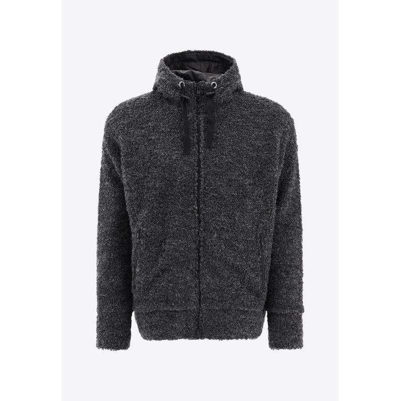 Textured Drawstring Zip-Up Hoodie