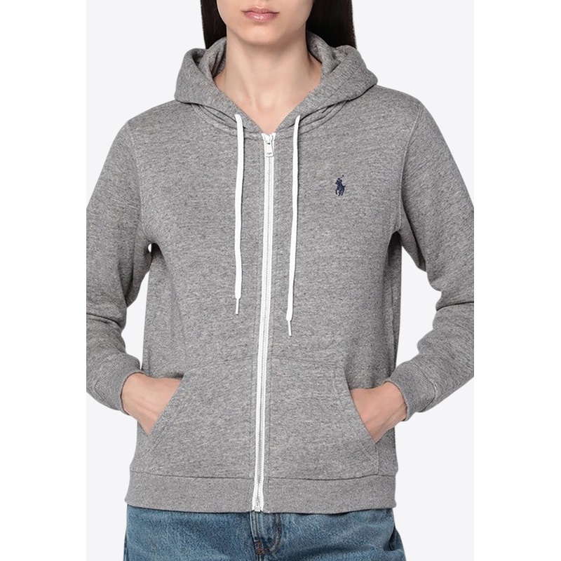 Embroidered Logo Zip-Up Hooded Sweatshirt