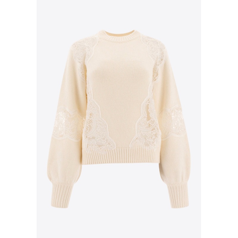 Knitted Sweater with Lace Inserts