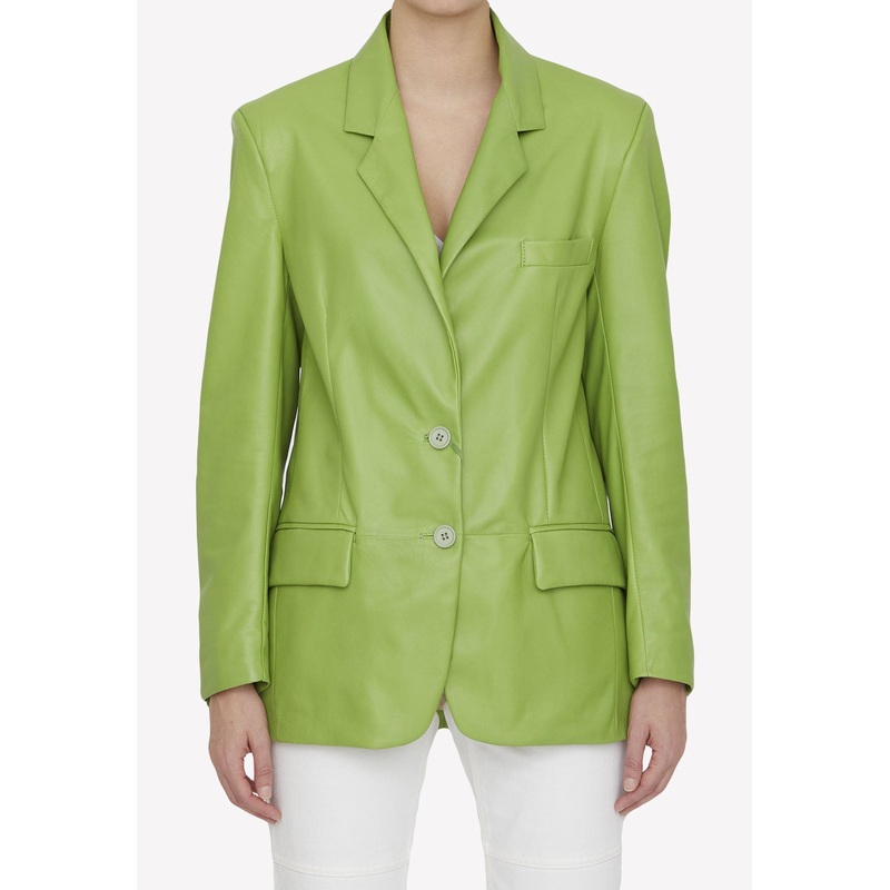 Single-Breasted Leather Blazer