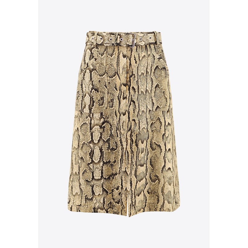 Snakeskin Print Belted Skirt