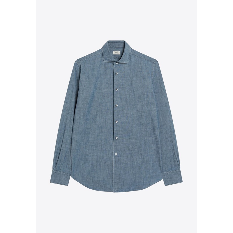 Tailor-Fit Long-Sleeved Denim Shirt