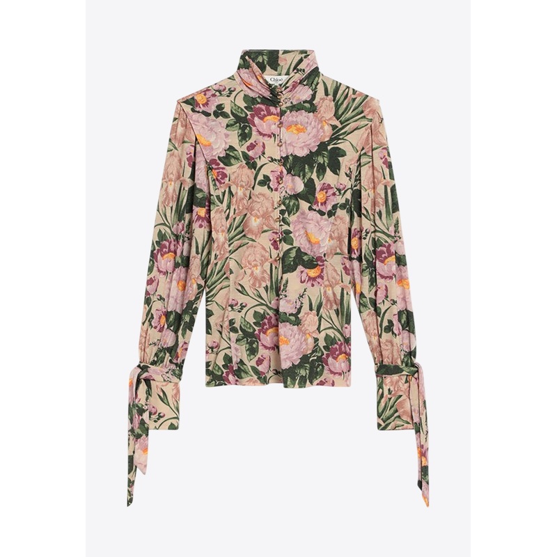 Floral Print Wool Blouse
