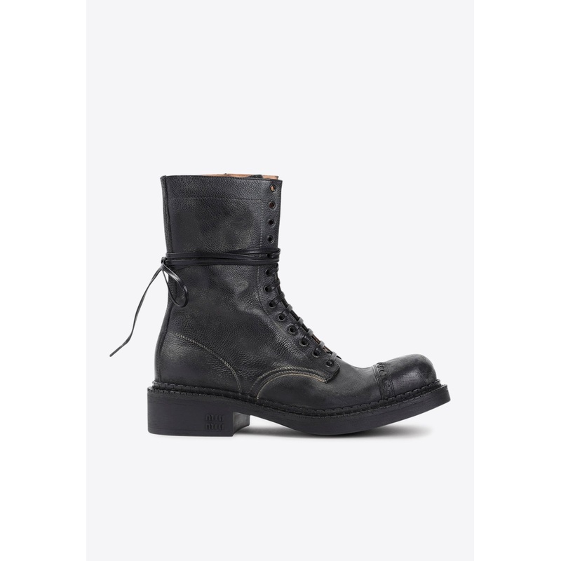 Lace-Up Vintage Calf Leather Ankle Boots