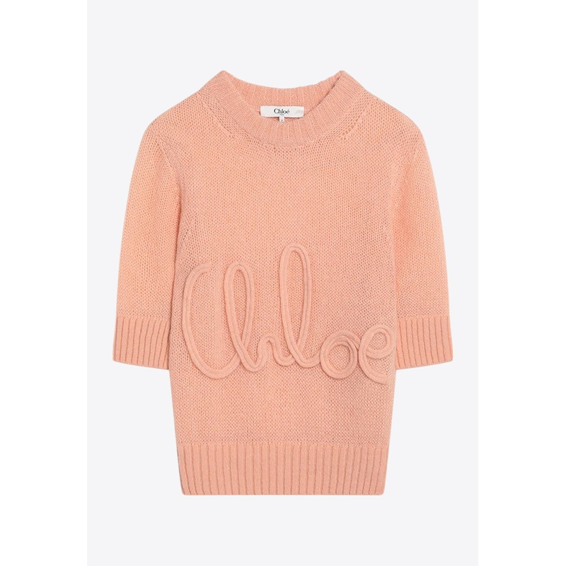 Logo Embroidered Alpaca Wool Knit Top