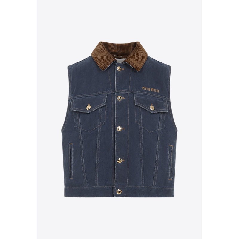 Logo-Embroidered Denim Vest