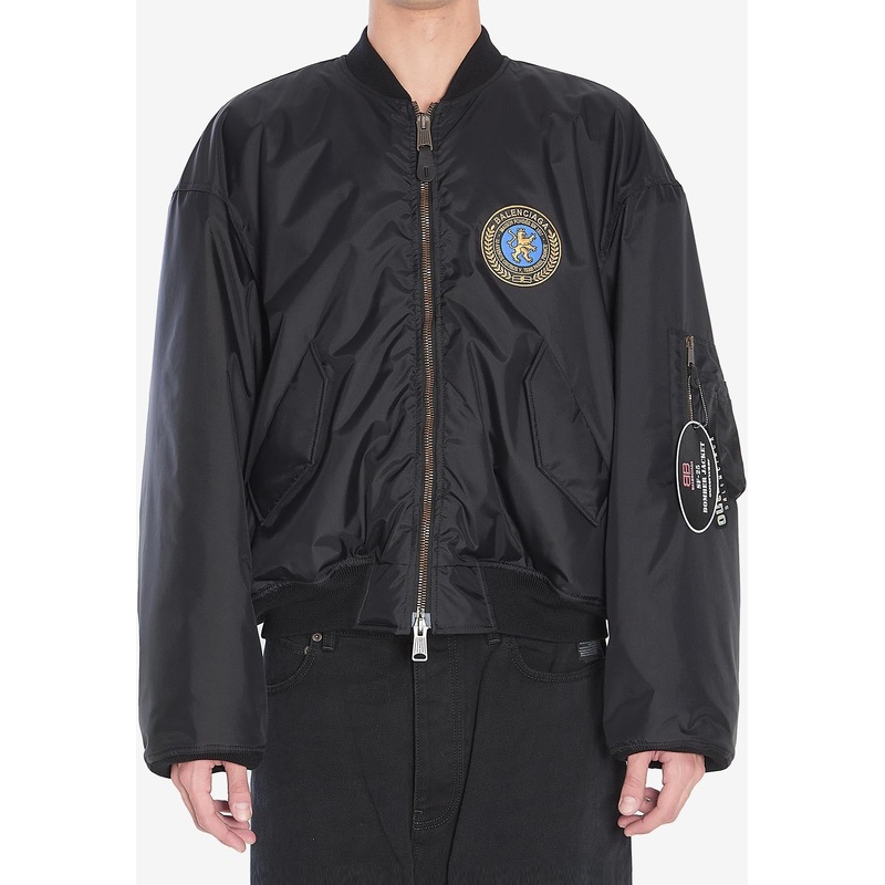 Logo Patch Oversized Bomber Jacket