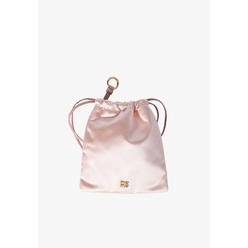 Logo Plaque Satin Pouch Bag