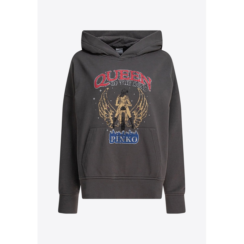 Motorbike Rider-Print Oversized Hoodie