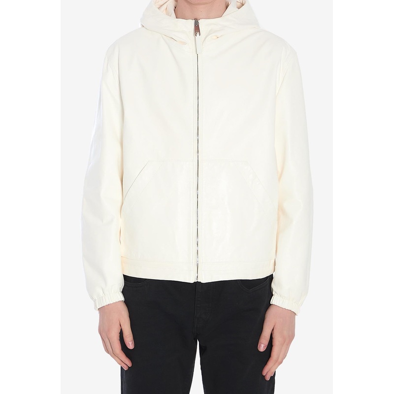 Reversible Leather Zip-Up Hooded Jacket