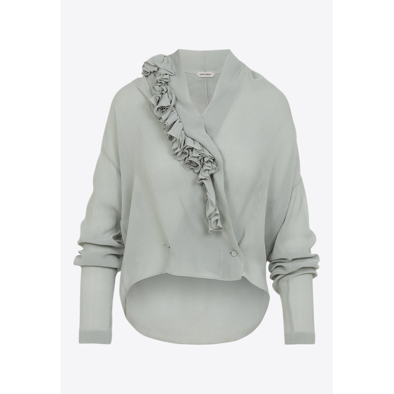 Ruffled Sheer V-neck Top