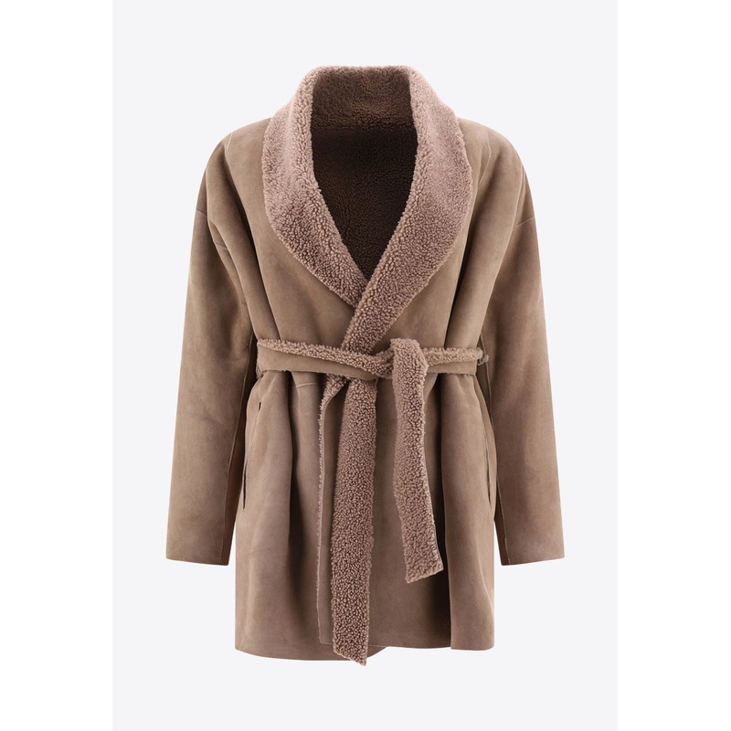 Shearling-Trimmed Suede Coat