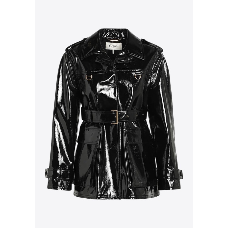 Shiny Coated Jacket with Belt